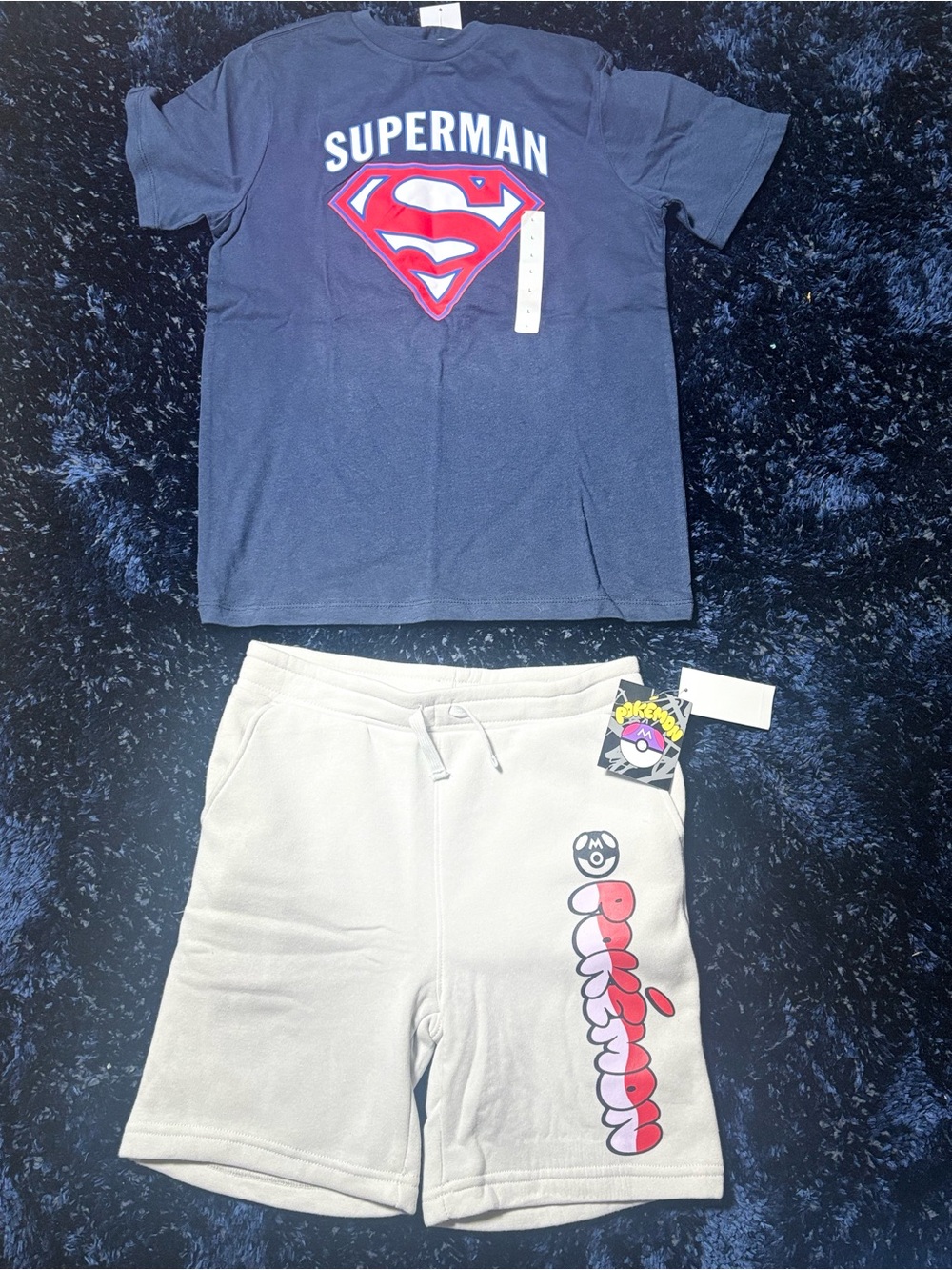 DC Superman Navy Tee with Red Shield & Cream Shorts Set